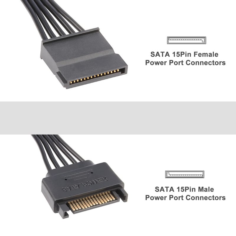J&D 15 Pin SATA Power Extension Cable (3Pack), Sata Male to Female Cable, Sata Power Cable Extension, 10 inch, Black (3 Pack) - Image 4